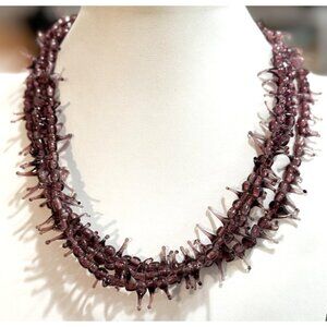 Vintage Blown Lamp Work Glass Bead Pulled Sugar Purple Multi Strand Necklace